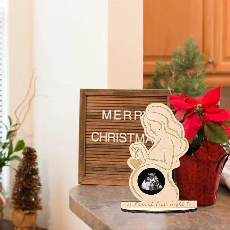 Baby Ultrasound Photo Frame Wood Infant Sonogram Frame Pregnant Mother Souvenir Ornament Gift to Expectant Mother