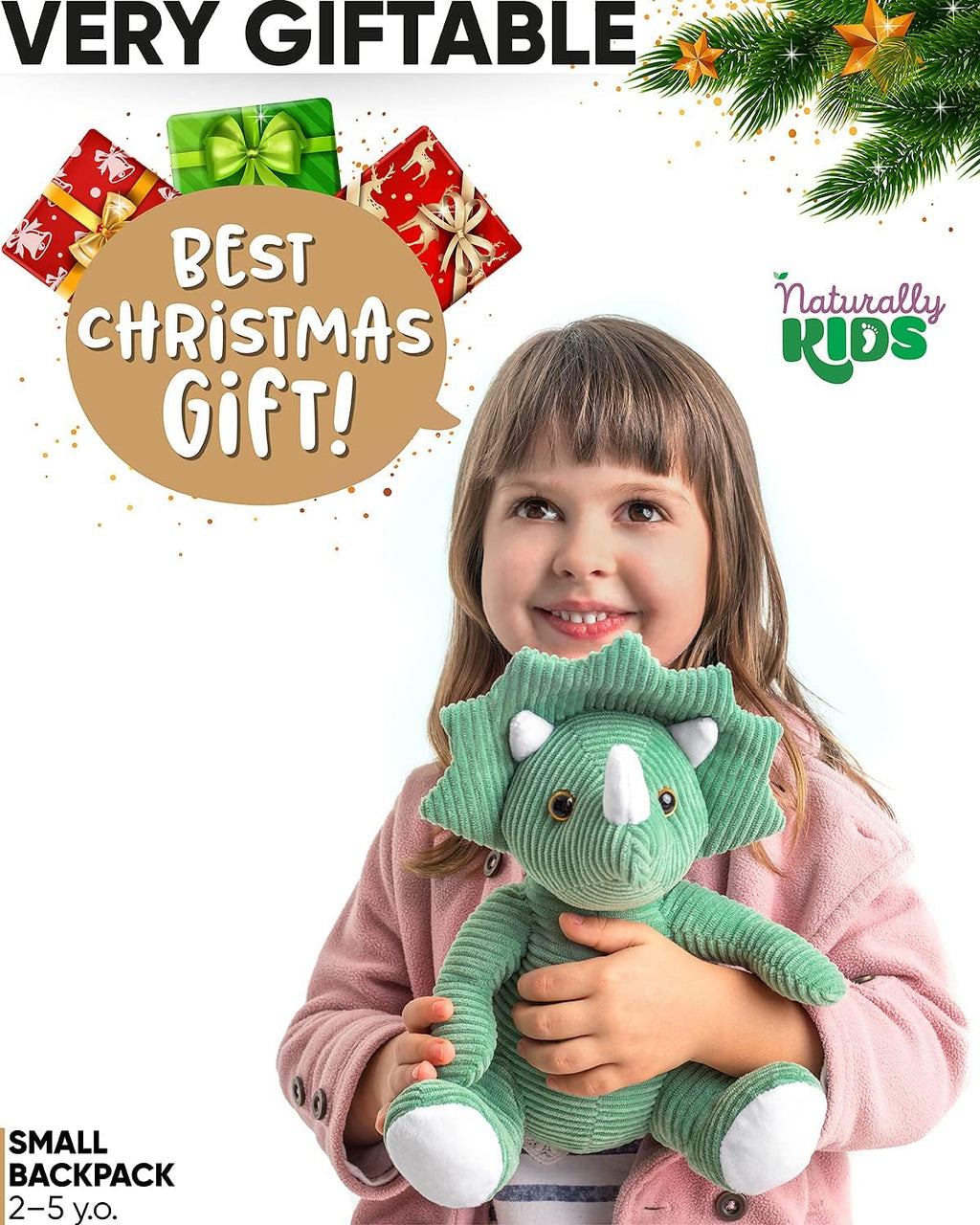 Green Triceratops Plush Stuffed Animal, Dinosaur Gifts for Kids 3-5, Dinosaur Backpack, Toddler Backpack for Boys, Girl