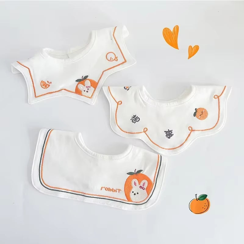 3PCS Korean Cotton Baby Bib Prince Cotton Embroidered Bibs Baby Saliva Towel Boys and Girls Waterproof Flower Fake Collar Bibs
