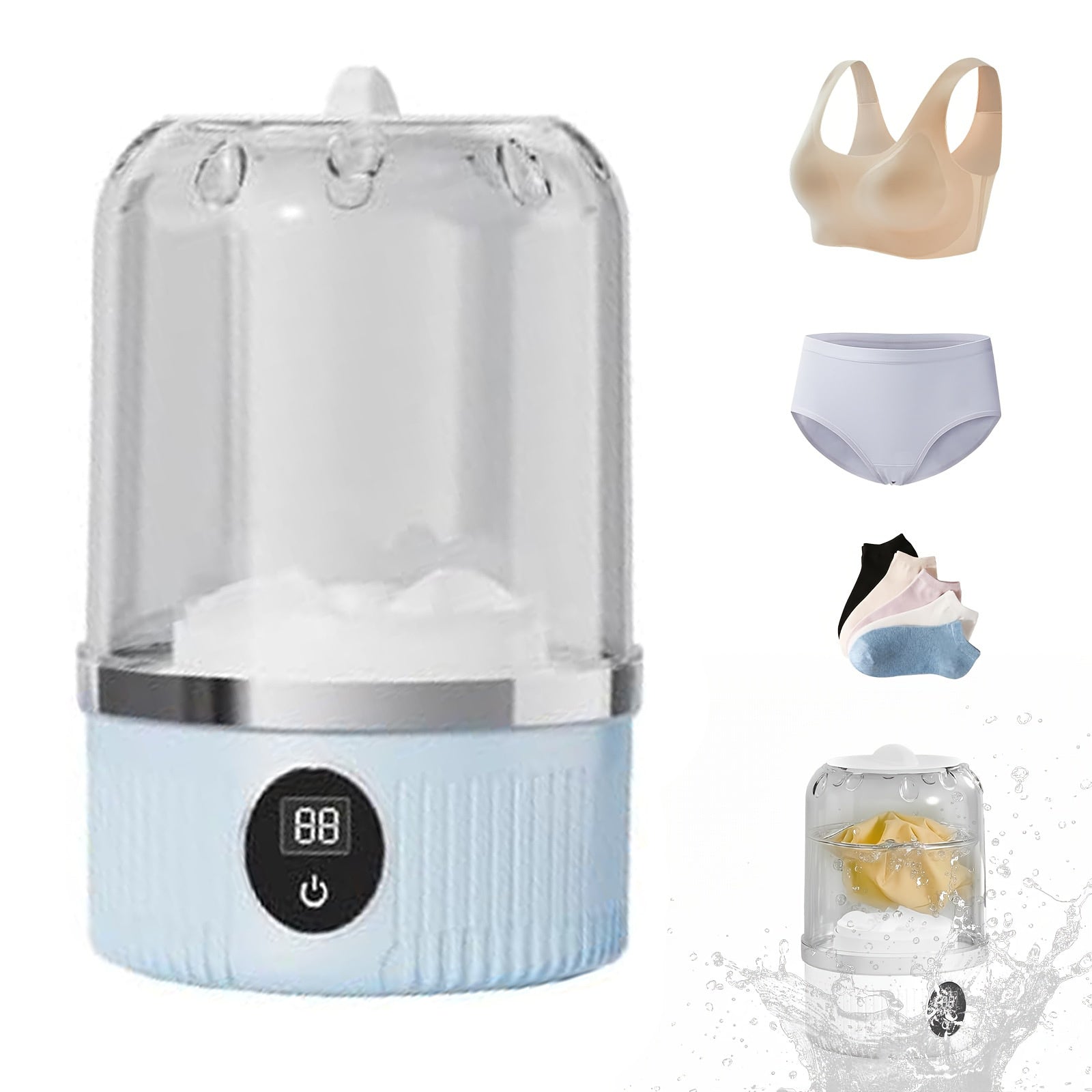 Portable Mini Underwear Washer – Rechargeable Cordless Laundry Cup for Bras, Socks & Small Items