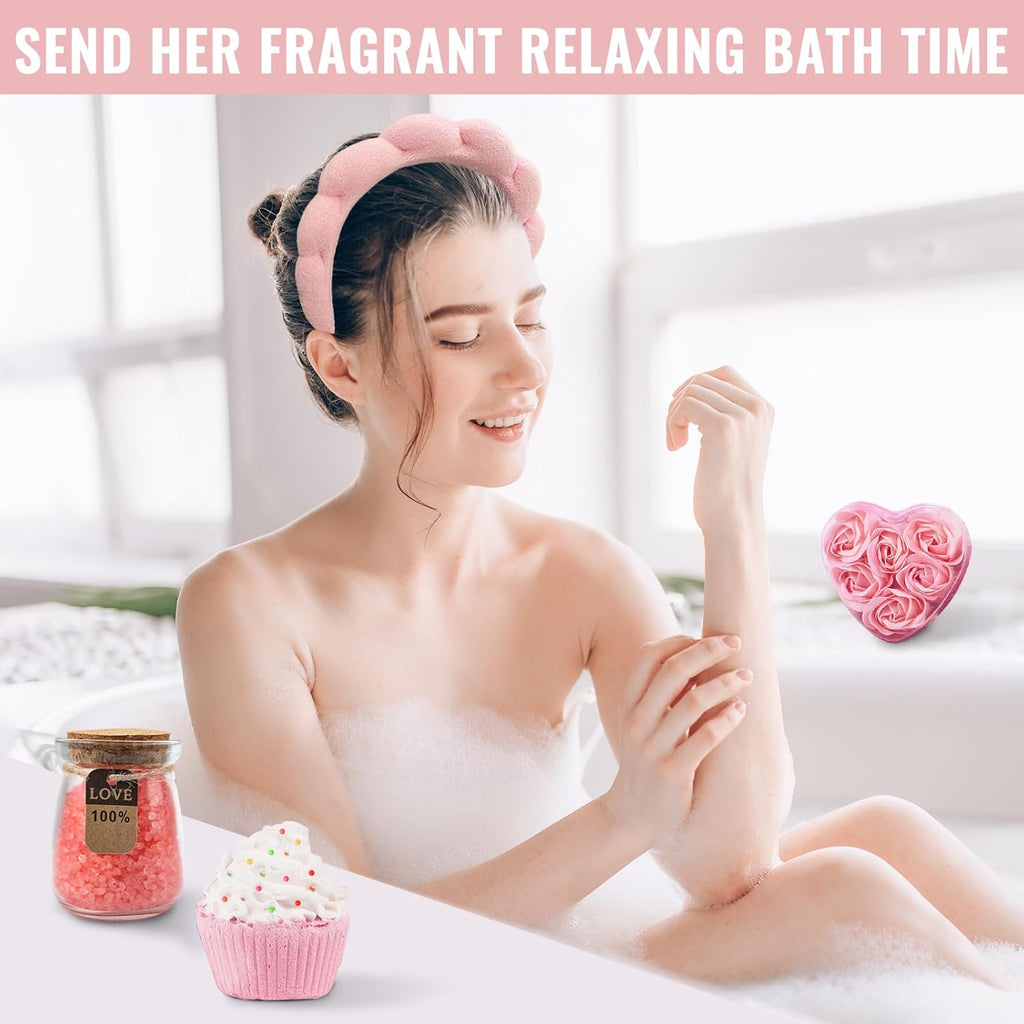 Happy Birthday Gifts: Rose Basket for Women - Friend, Daughter, Sister, Coworker - Bath Spa Gifts Set & Self Care Box