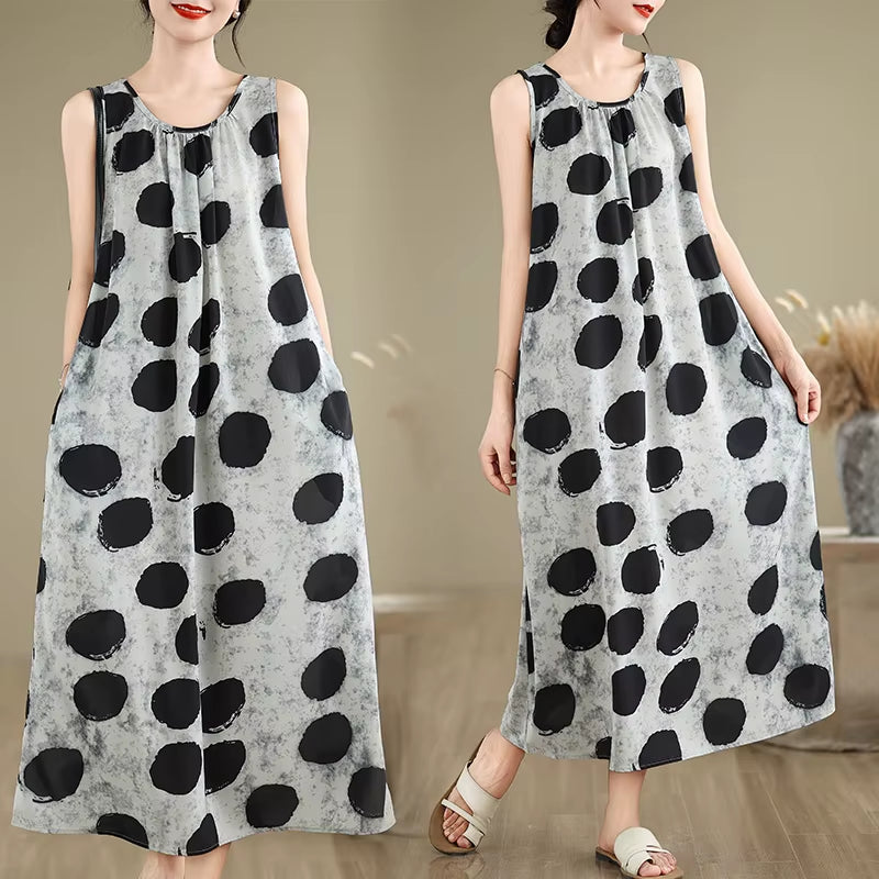South Korea'S 2025 Summer Pregnant Women Sleeveless Photography Dress Large Polka Dot Maternity Sundress Tank Dress Vest Dresses