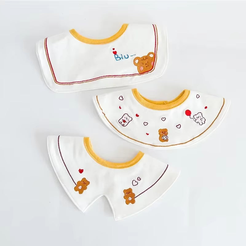 3PCS Korean Cotton Baby Bib Prince Cotton Embroidered Bibs Baby Saliva Towel Boys and Girls Waterproof Flower Fake Collar Bibs