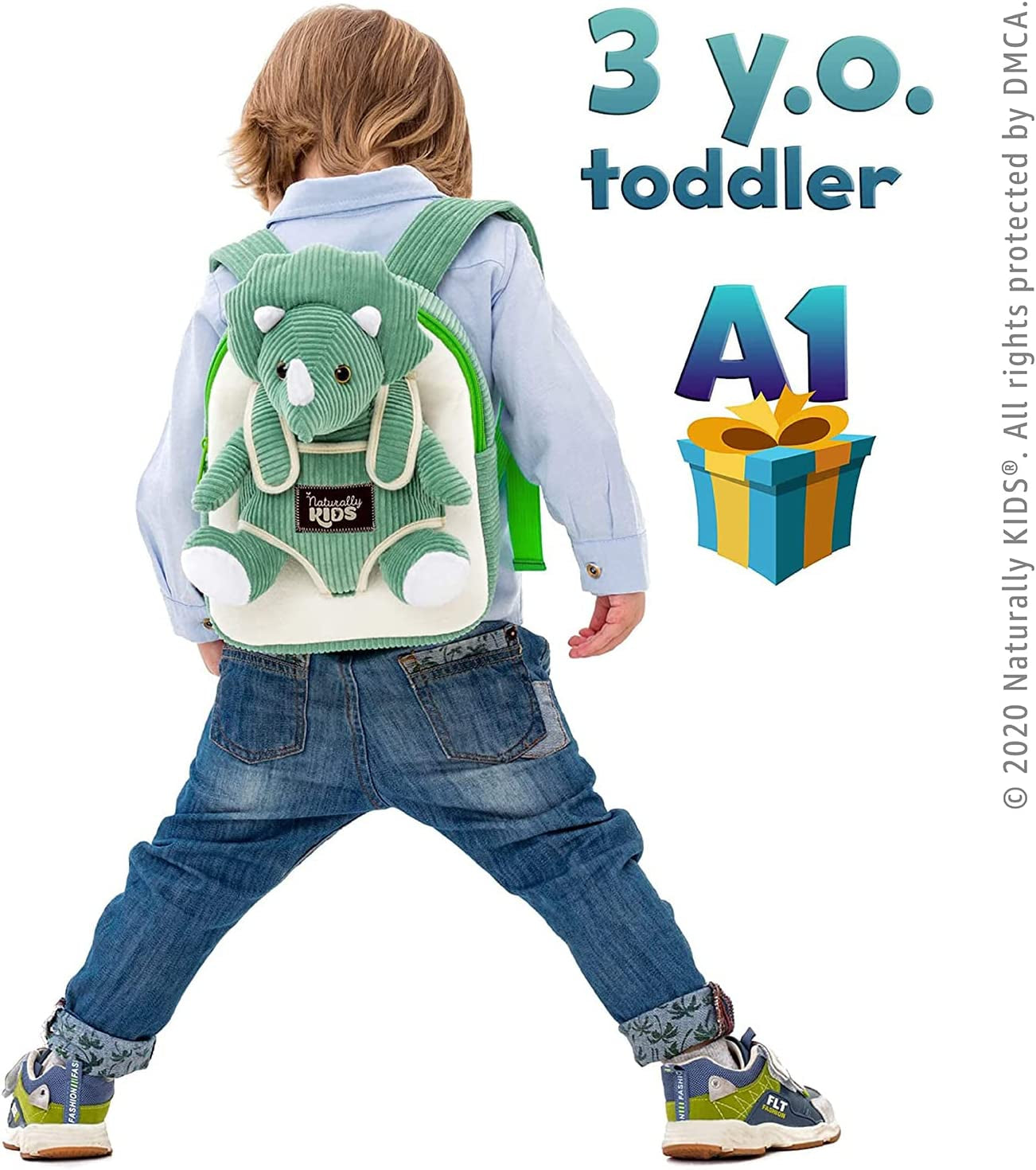 Green Triceratops Plush Stuffed Animal, Dinosaur Gifts for Kids 3-5, Dinosaur Backpack, Toddler Backpack for Boys, Girl