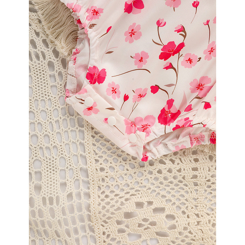 Infant Girls' Floral Smocked Romper 'DADDY'S Girl' Embroidery Short Sleeve Crew Neck Adorable Princess Party Bodysuit