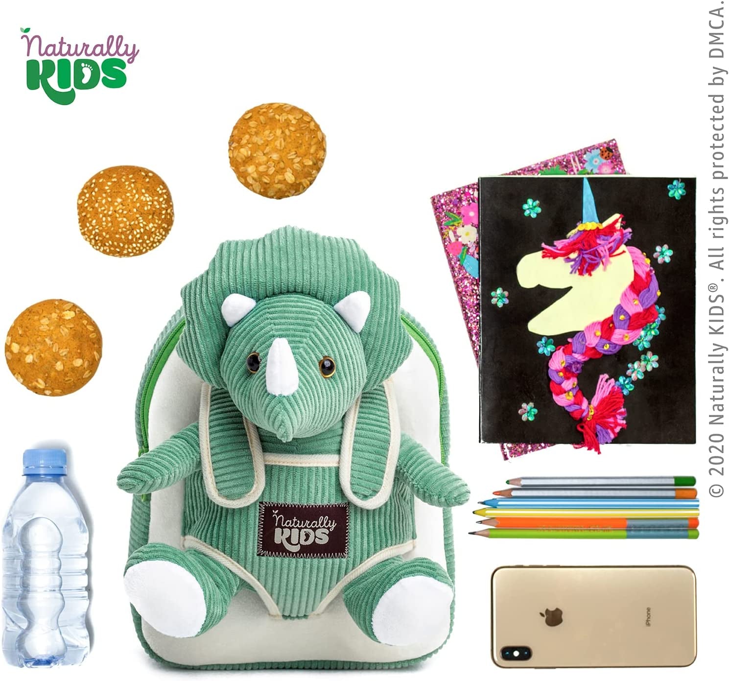 Green Triceratops Plush Stuffed Animal, Dinosaur Gifts for Kids 3-5, Dinosaur Backpack, Toddler Backpack for Boys, Girl