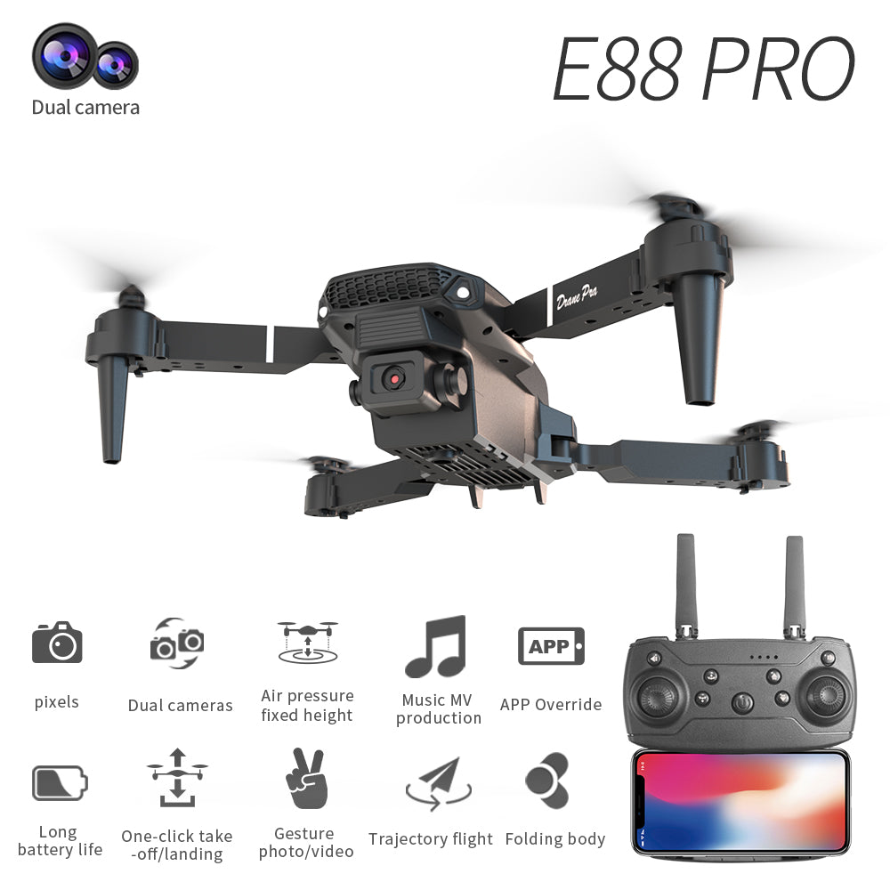 E88 Dual Camera Drone, Wifi FPV Double Folding RC Quadcopter Altitude Hold, Remote Control Toy for Beginners, Ideal Men'S Gift for Outdoor Fun, Great for Christmas, Halloween, and Thanksgiving