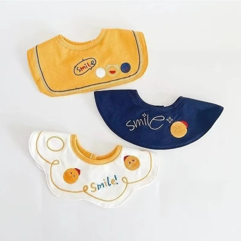 3PCS Korean Cotton Baby Bib Prince Cotton Embroidered Bibs Baby Saliva Towel Boys and Girls Waterproof Flower Fake Collar Bibs