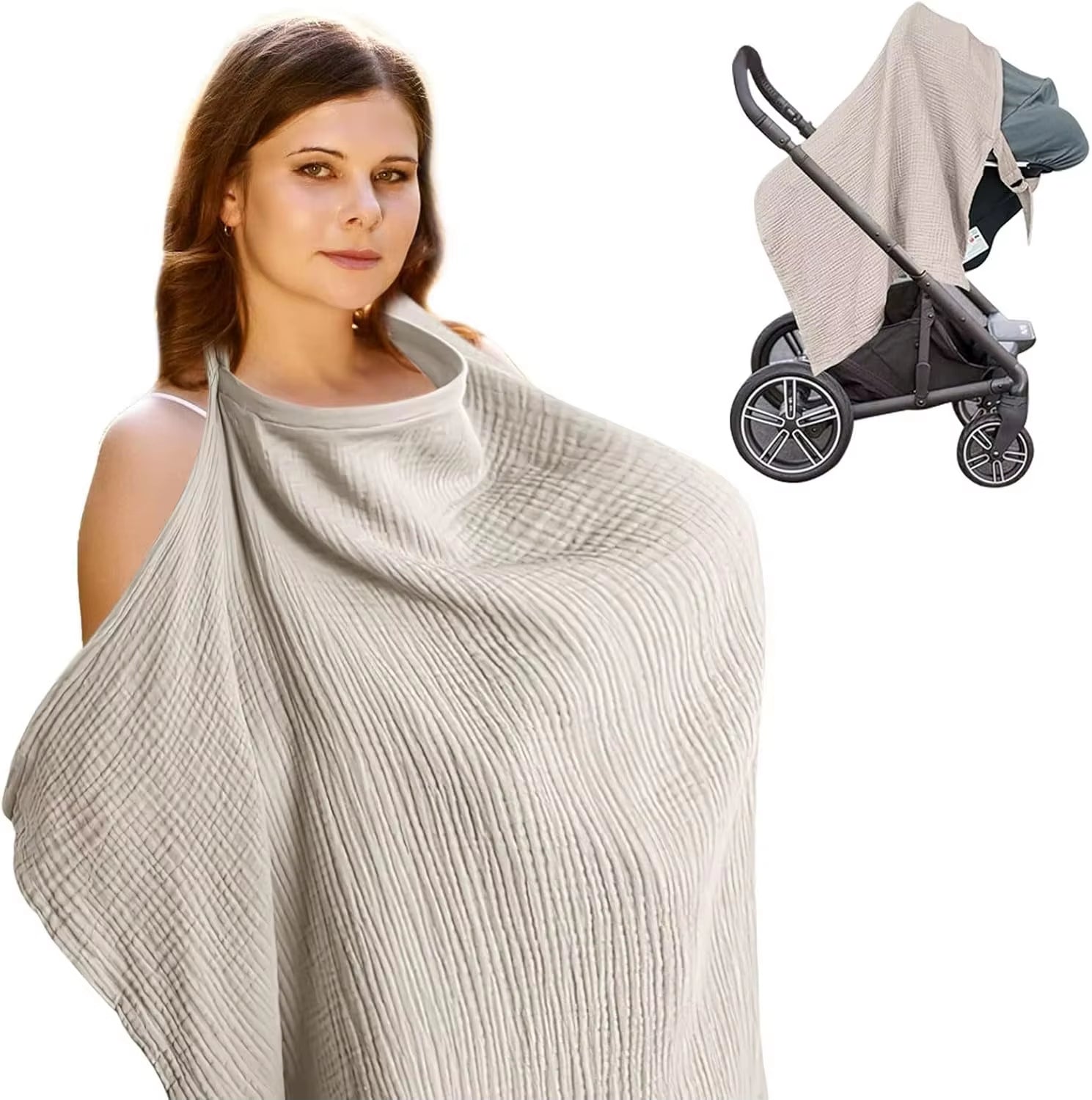 Soft 100% Cotton Breathable Nursing Covers Muslin Nursing Cover Apron for Mom Privacy Breastfeeding Stroller Cover Accessories
