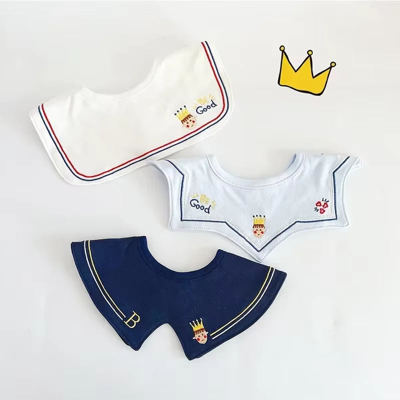 3PCS Korean Cotton Baby Bib Prince Cotton Embroidered Bibs Baby Saliva Towel Boys and Girls Waterproof Flower Fake Collar Bibs