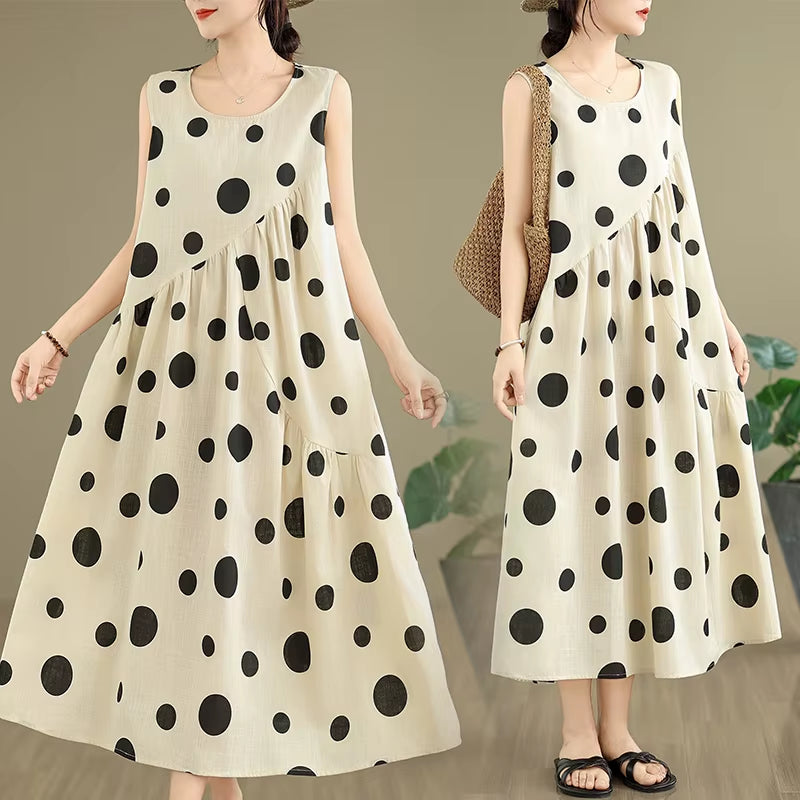 South Korea'S 2025 Summer Pregnant Women Sleeveless Photography Dress Large Polka Dot Maternity Sundress Tank Dress Vest Dresses