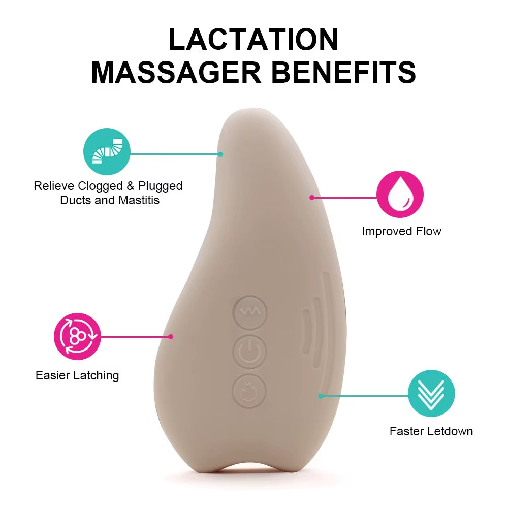 Warming Lactation Massager Soft Silicone Breast Massager for Breastfeeding Heat + Vibration for Clogged Ducts Improved Postpartu