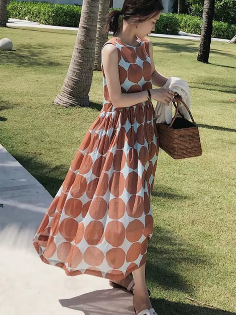 South Korea'S 2025 Summer Pregnant Women Sleeveless Photography Dress Large Polka Dot Maternity Sundress Tank Dress Vest Dresses