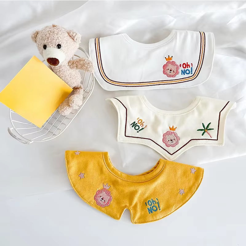 3PCS Korean Cotton Baby Bib Prince Cotton Embroidered Bibs Baby Saliva Towel Boys and Girls Waterproof Flower Fake Collar Bibs