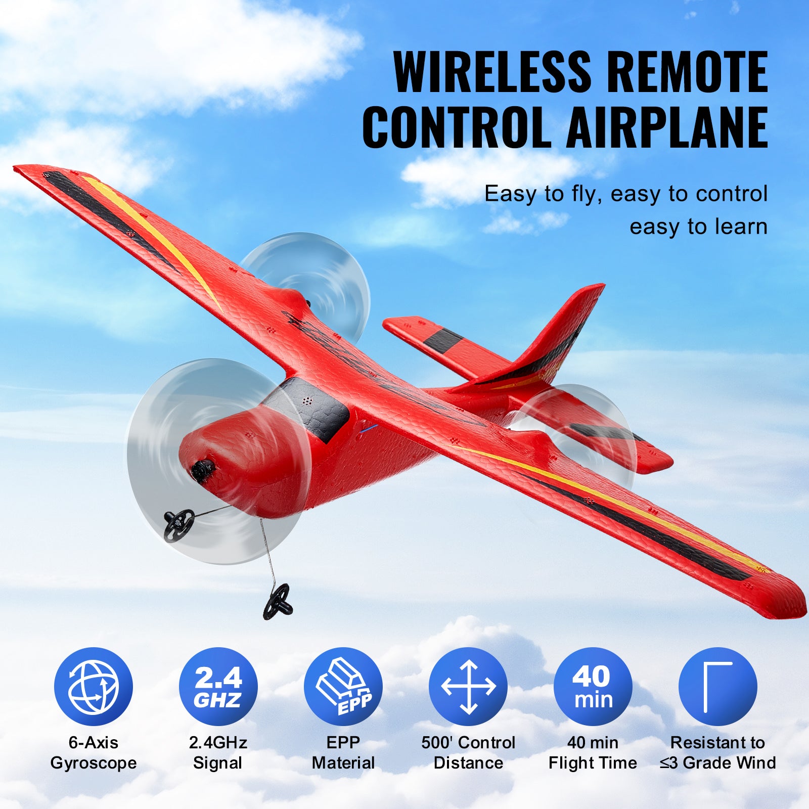 VEVOR RC Airplane EPP Foam RC Plane Toy with 2.4 Ghz Remote Control 2 Batteries