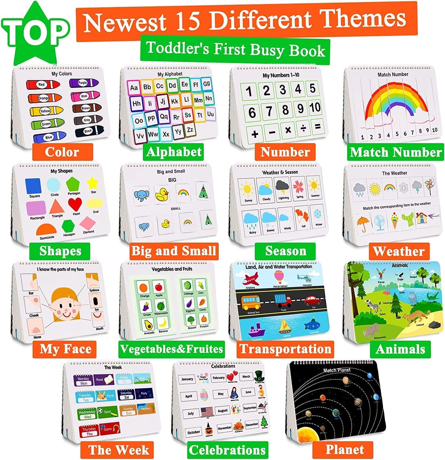 Busy Book for Kids, Montessori Preschool Learning Activities, 30 Themes with 8 Marker, Workbook Activity Binder for Toddlers 1-3, Autism Learning Materials and Tracing Coloring Book, Busytots