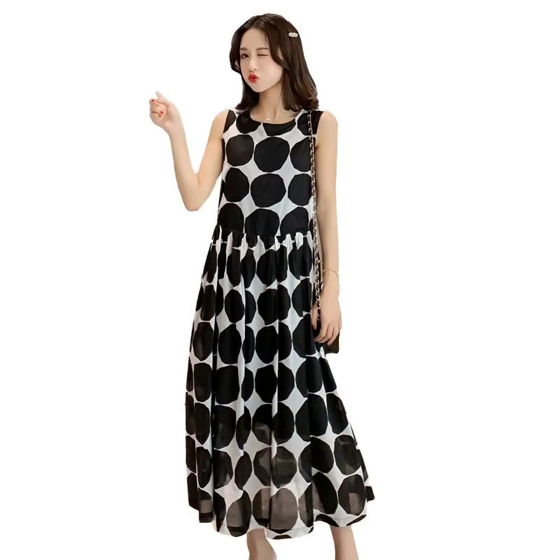 South Korea'S 2025 Summer Pregnant Women Sleeveless Photography Dress Large Polka Dot Maternity Sundress Tank Dress Vest Dresses