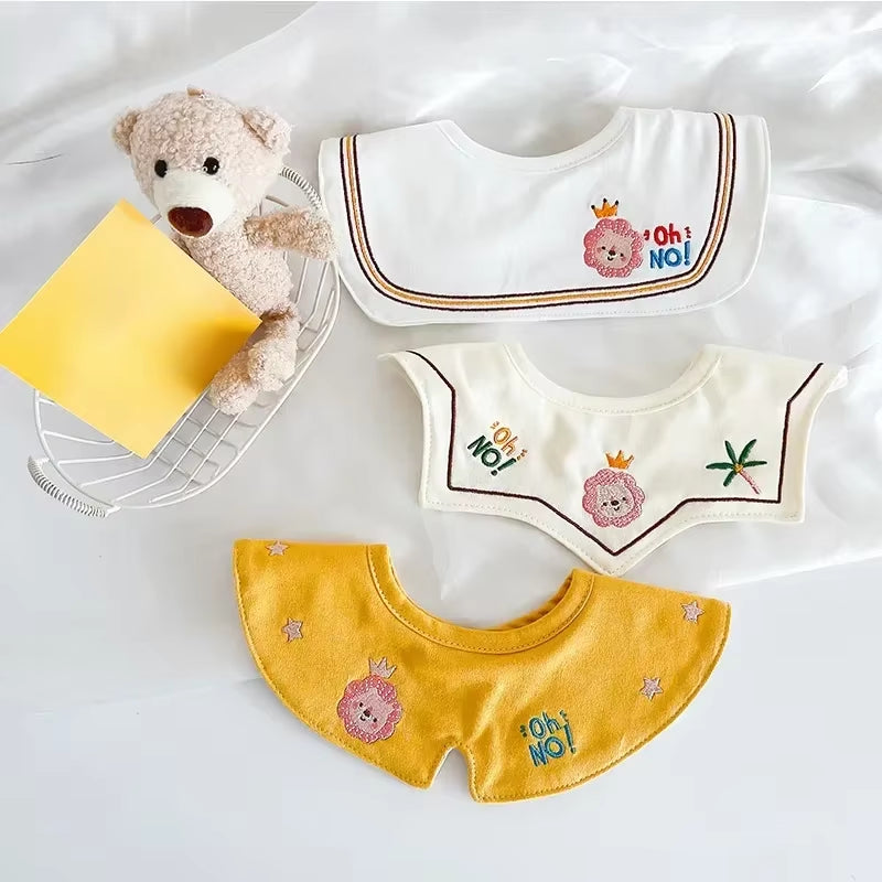 3PCS Korean Cotton Baby Bib Prince Cotton Embroidered Bibs Baby Saliva Towel Boys and Girls Waterproof Flower Fake Collar Bibs